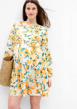 GAP Maternity Dress L New Yellow Floral Print Relax Fit Flowy