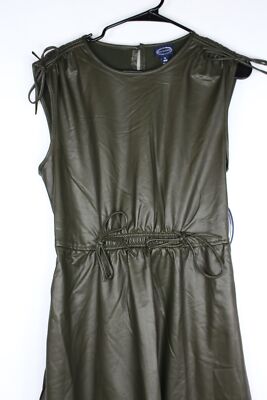 Women's Scoop Faux Leather Midi Dress with Cinched Waist Green Small