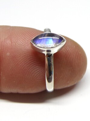 Handmade 925 Sterling Silver Marquise Rainbow Moonstone 8 x 4 mm Ring Size H - V