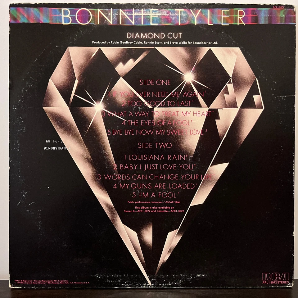 BONNIE TYLER - Diamond Cut (Radio Copy) - 12" Vinyl Record LP - EX - Image 2 of 3