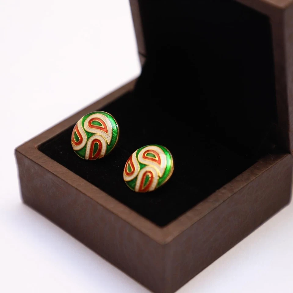 Gemelos de cumpleaños enchapados en oro forma redonda esmalte multicolor de plata de ley 925 Foto 4 de 4