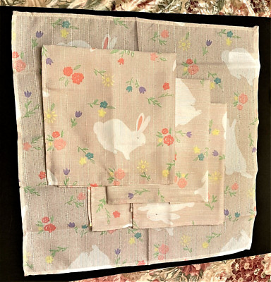 4 Placemats Celebrate Easter Together Rabbits Bunnies &  Tulips 19'' x 19'' Beige