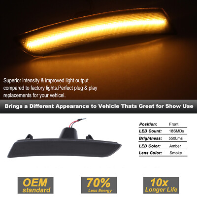 Smoke Front Amber Rear Red LED Side Marker Lights Kit For 2016