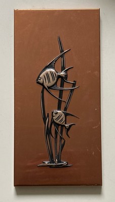 Vintage Mid Century Kupfer Wandrelief mit Fisch Design 