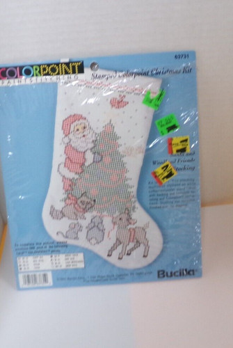 Bucilla 1993 Stamped ColorPoint SANTA & Friends Christmas STOCKING Kit 63731