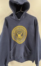 Vintage United States Navy Hoodie Mens Med Blue USA Made Soffe Sweatshirt