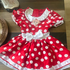 Minnie Mouse Girls Costume Dress Red White Polka Dot Elastic Stretch Bow