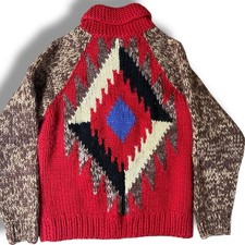   CALIF L Native Ortega Pattern Cowichan Knit Sweater Red Heavyweight Wool L