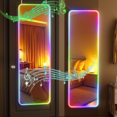 55''x16''RGB Door Mirror Full Length with Bluetooth Speaker, Full Body Full Len...
