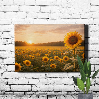 Single sunflower field focus Art Print soft golden hour foreground bloom