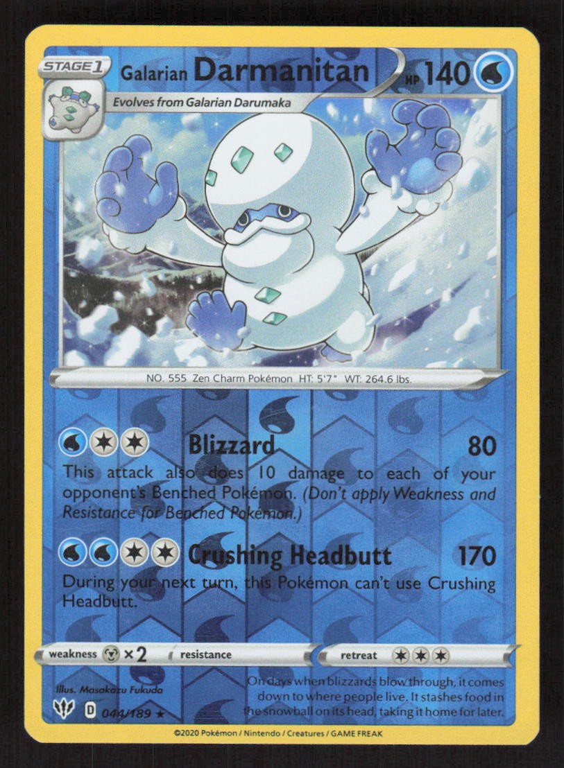 Pokemon TCG Darkness Ablaze Reverse Holo Galarian Darmanitan #044/189