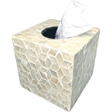 5.9  Square Mother of Pearl Tissue Box Cover   Geometric Inlay Cube Tissue Ho...