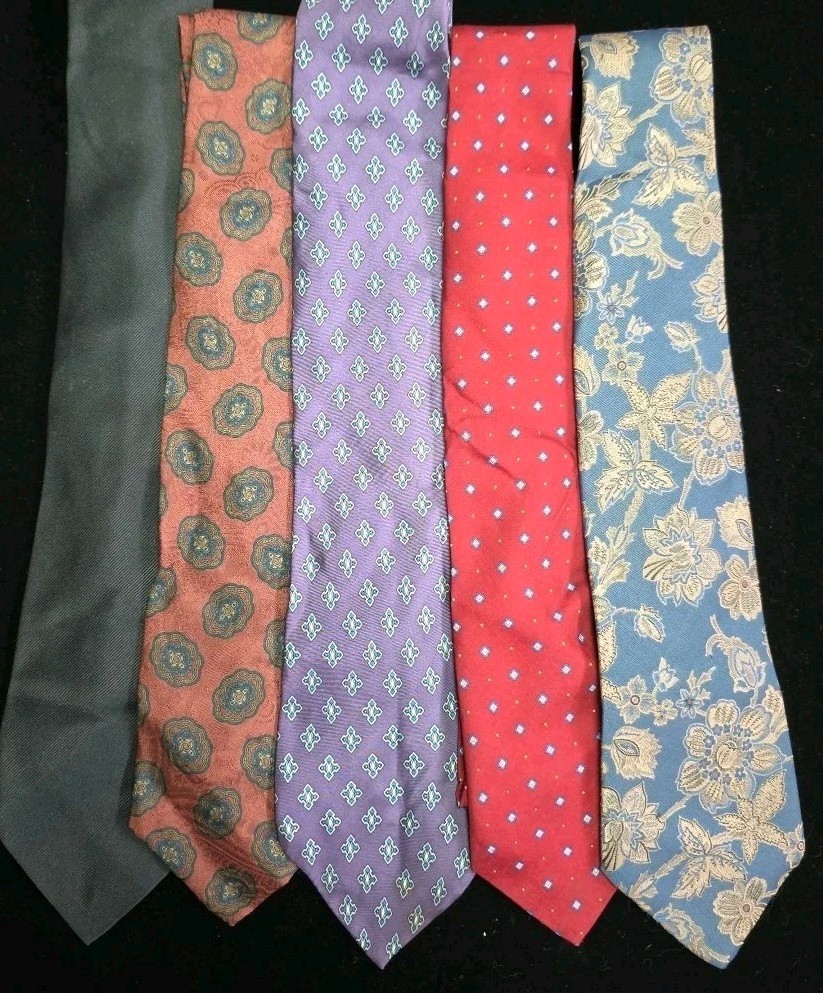 Men's Neck Tie  Poly Blend & Silk Lot of 5 56x3 Ketch Windridge Gimbel, Bullocks