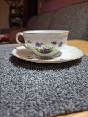 Gold Trim Flower Tea Cup And Saucer Puls Czechoslovakia