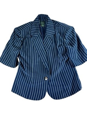 Alcott & Andrews Silk Blazer Size 12 Navy Blue 100% Silk with Shoulder Pads
