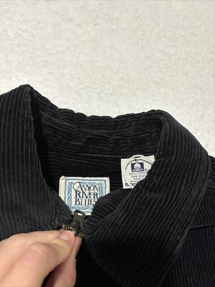 90-е винтажная вельветовая куртка на молнии Canyon River Blues БОЛЬШАЯ черная осень - Изображение 2 из 4