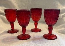 L.G. Wright Ruby Red Priscilla Pattern Wine Stem Glasses (4)