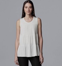 Simply Vera Vera Wang Women's Ivory Ruffle Tiered Shirred Tank Size XS 