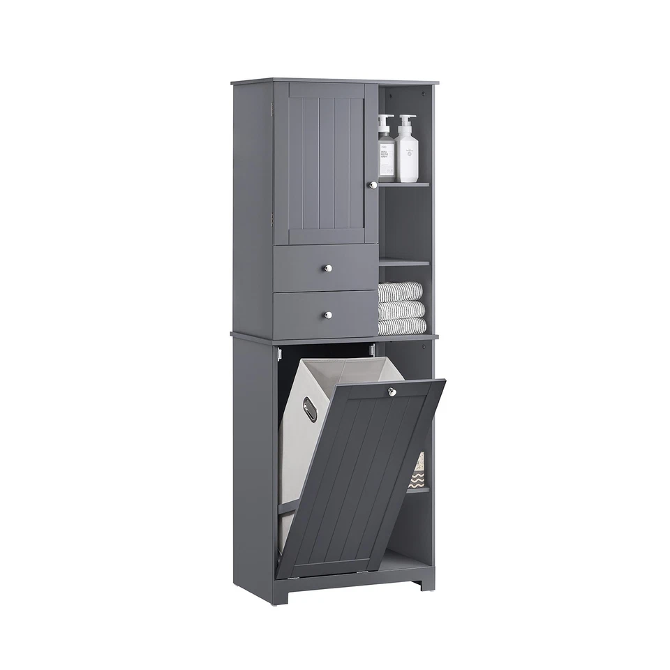 SoBuy Badezimmerschrank mit Wäschekorb Schmaler Badschrank Badregal BZR104-DG - Bild 1 von 4