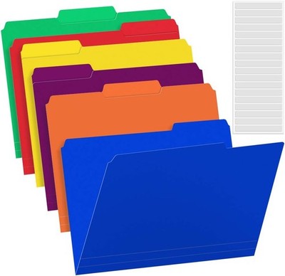 6 Pack Plastic File Folders Colored with Sticky Labels, Heavy Duty Plastic