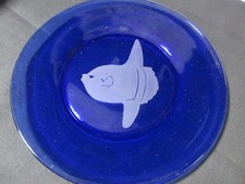 NEW ETCHED OCEAN SUNFISH COBALT BLUE GLASS 10 1/2