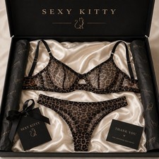 Lingerie Set Large In Animal Effect Sheer 10 Medium 34 C Bra