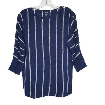 Chaps Linen Blend Sweater Womens Small Navy Blue Striped Nautical Coastal Beach