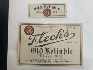 Prohibition Fleck's Beer Label Faribault MN Minnesota