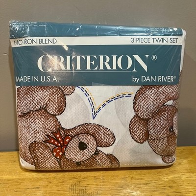 Vintage Criterion Dan River Twin Sheet Set Tumbling Teddies 3pc 1986 Made in USA