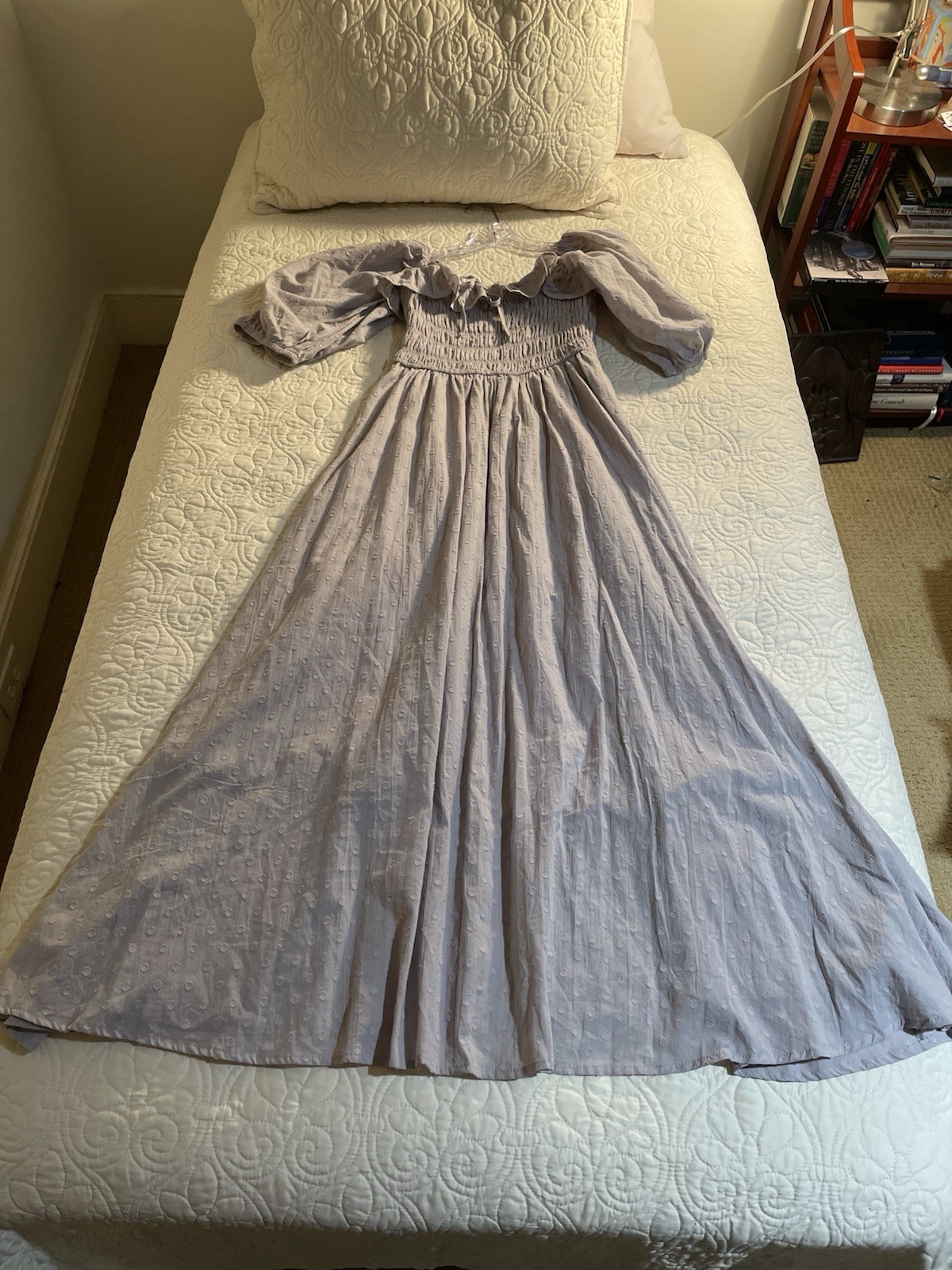 R Vivimos Maxi Dress Sz M Gray Renaissance Milkmaid Coquette Peasant Prairie NWT