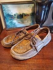 Twisted X WDM0092 Brown Leather Floral Tool Turquoise Stone Driving Mocs Boots 8