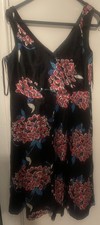 Monsoon Women’s Floral Maxi Silk Lined Dress UK Size 14 Black With Flowers
