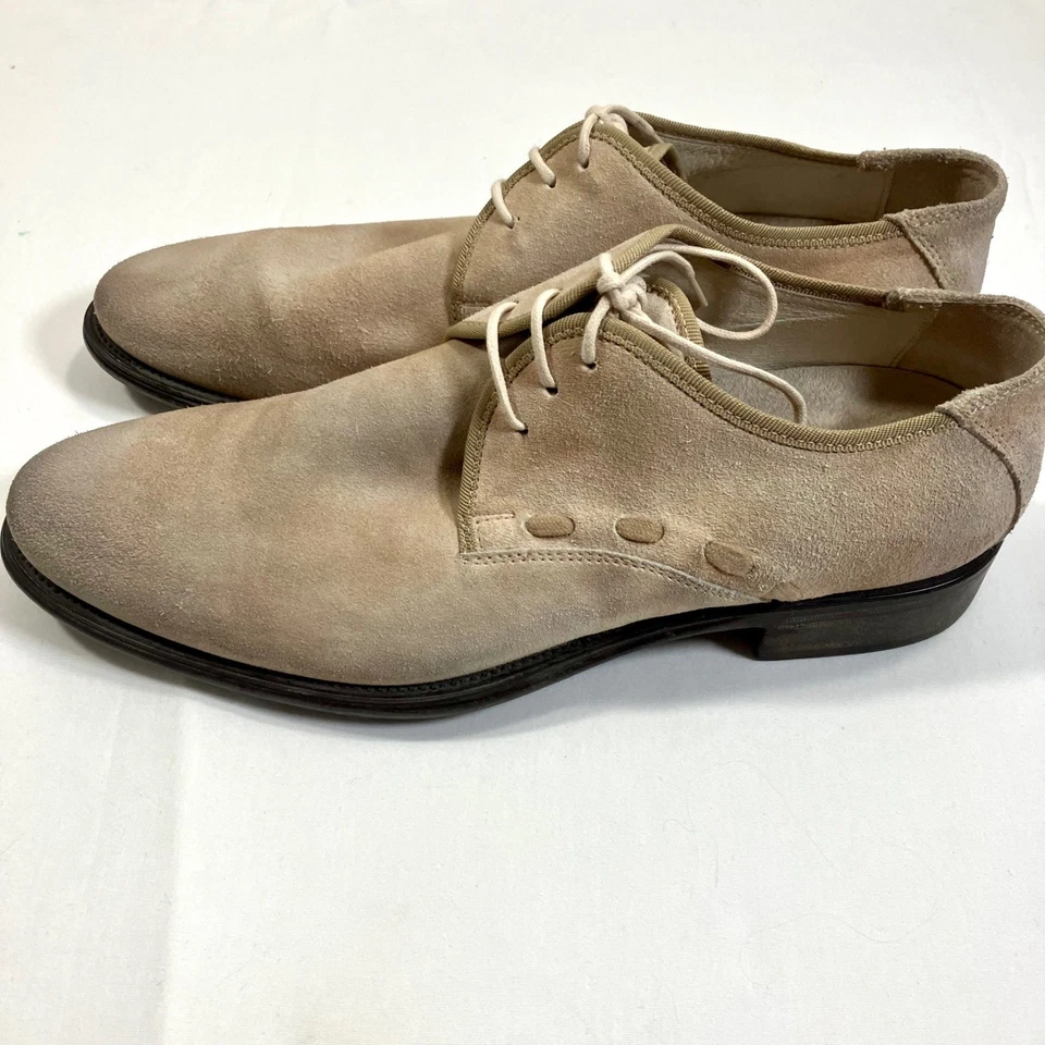 Zapatos Oxford Italianos Bacco Bucci Beige Gamuza Hombres 10.5D Estilo Vintage Envejecido Foto 4 de 4