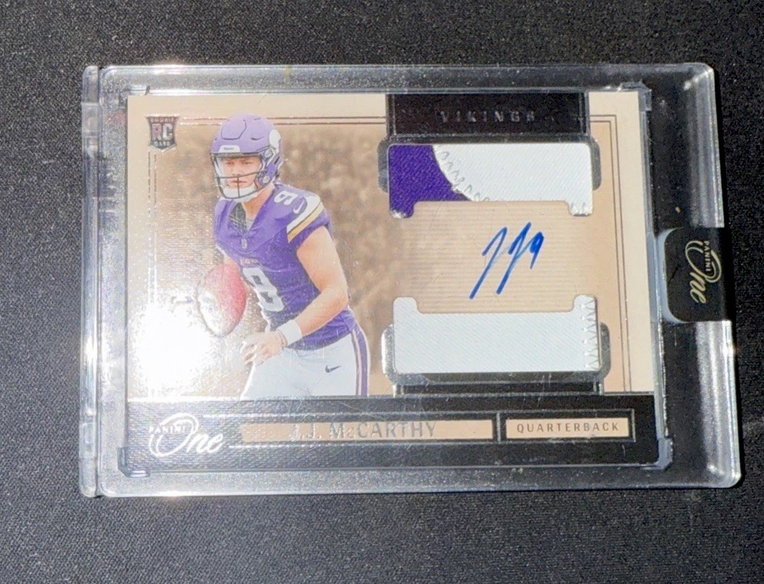2024 Panini One JJ McCarthy Rookie Dual Patch Auto Rookie RC #182/199 Vikings