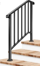 VIVOSUN Outdoor Handrail for 3 Steps – Wrought Metal Iron Stair Railing, Black