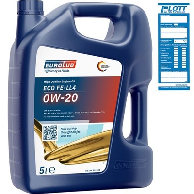 EUROLUB 5 L Liter Motoröl ECO FE LL4 0W-20 Motor-Öl passend für Porsche VW Ford