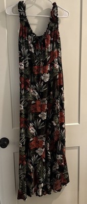 Volcom x Coco Ho floral maxi Ruffle Slit Smock Back Dress Women s Medium (8)