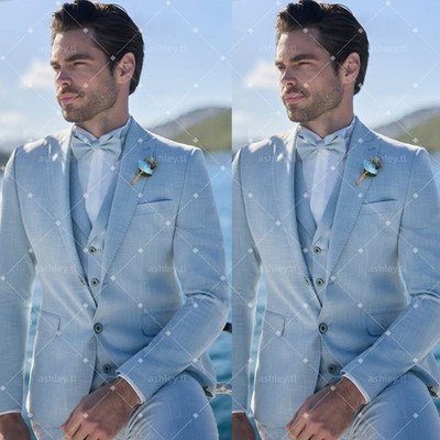 Blue Men's Suit Ideal for Groom Attire, Garden Ceremonies & Yacht Partie 3 Pec