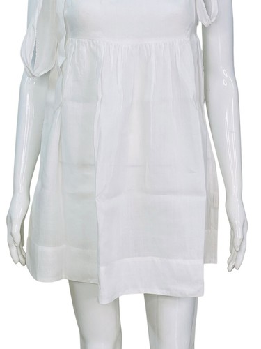 Doen Femmes Col Rond sans Manche Cravate Bretelles Blanc Ramie Court Mini Robe S - Photo 6 sur 14