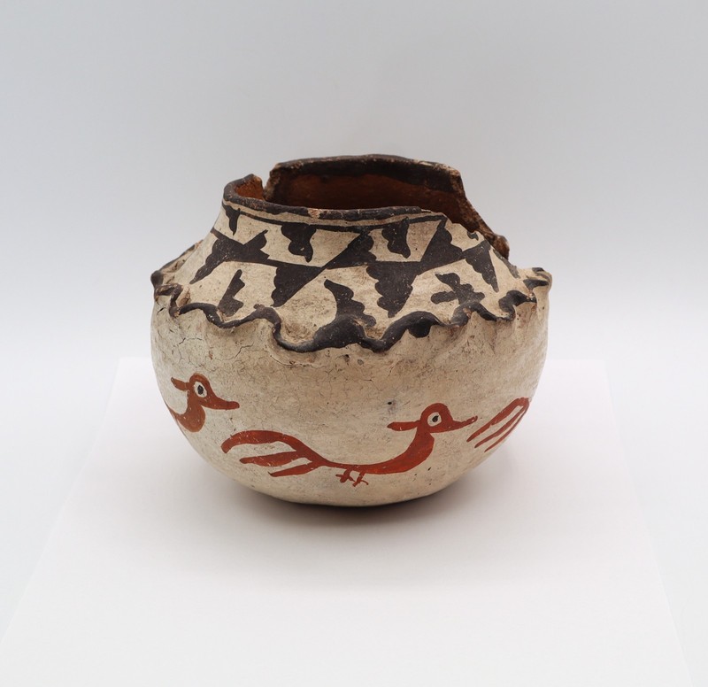 Antique Zuni Pot 1890s Rainbirds Lightning Applied Ridge Reconstructed 4.75" H