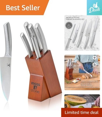 Professional Chef Knife Set: 6-Pcs Stainless Steel W/ Ergonomic Handles & Block