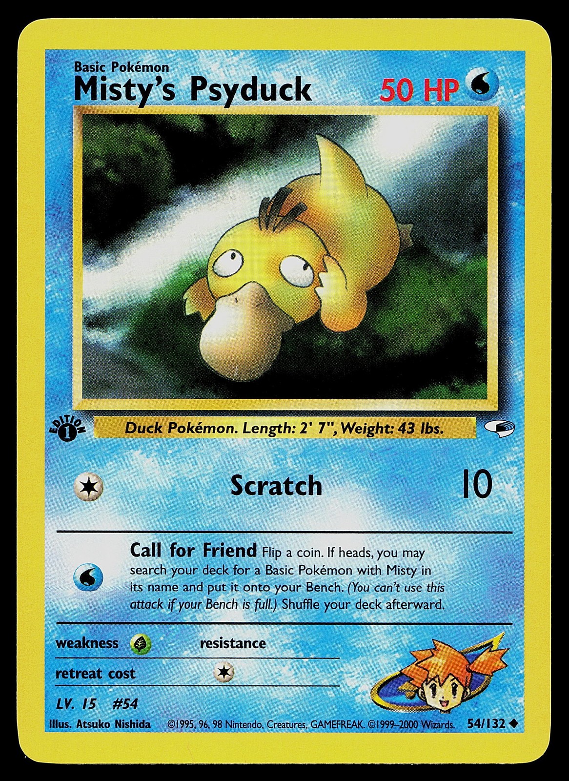 Pokemon Card - Misty's Psyduck 1st Edition Gym Heroes 54/132 Uncommon