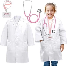 Doctor Costume for Kids, Toddler Doctor Lab Coat with Kids Stethoscope, Hallowee