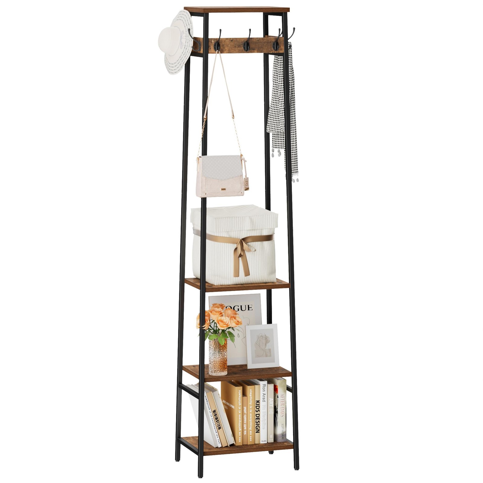 Freestanding Coat Rack with 3 Shelves & 7 Hooks - Hall Tree Organizer