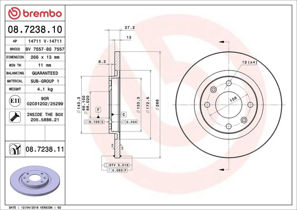 2X Brembo Bremsscheibe Prime 08.7238.10 FüR C2 C3 Peugeot 301 CitroËN C4 Partner-image