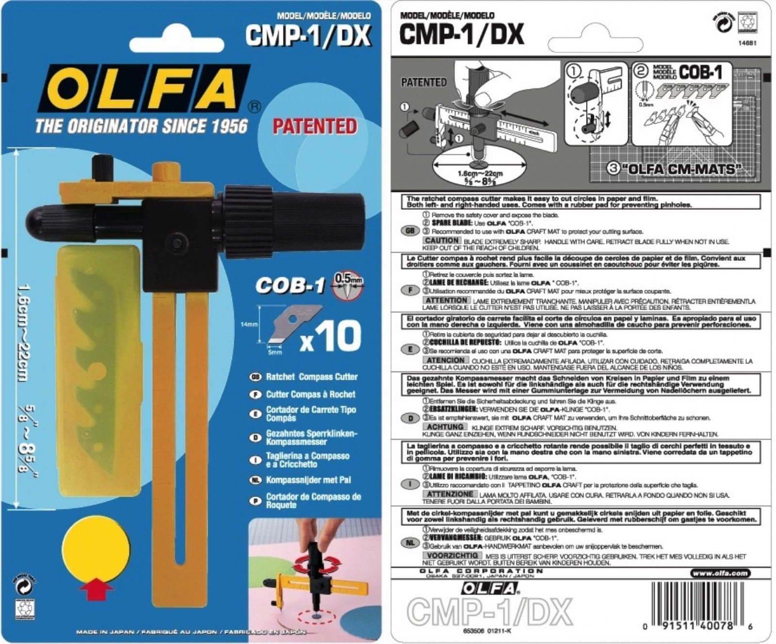 Olfa Circle Compass Cutter Deluxe Ratchet Version 1.6cm to 22cm Fabric Quilting