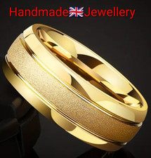 Men Unisex: Size V-W; 8mm Gold Titanium Textured & Smooth Wedding Ring Band   