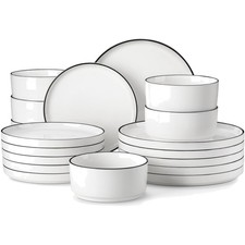 Porzellan Geschirrset 6 Personen, 18tlg, Weiß & Schwarz, spülmaschinenfest, M...