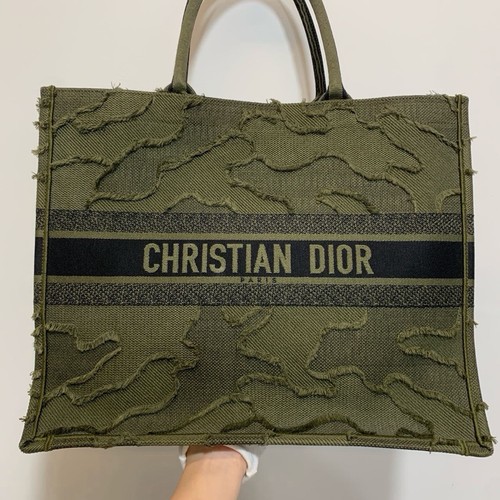 Christian Dior Book Tote Camouflage Embroidered Canvas Large