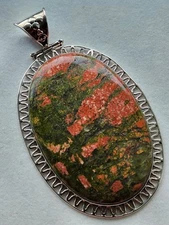 LARGE RUSSIAN UNAKITE STERLING SILVER PENDANT, 45 GRAMS
